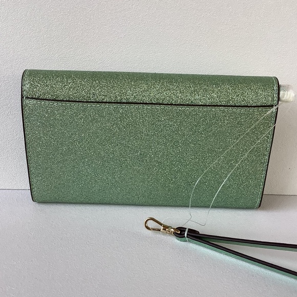 Kate Spade Kenzie Boxed Glitter Medium Flap Phone Wristlet Seawater Ocean KJ007 - Picture 4 of 6